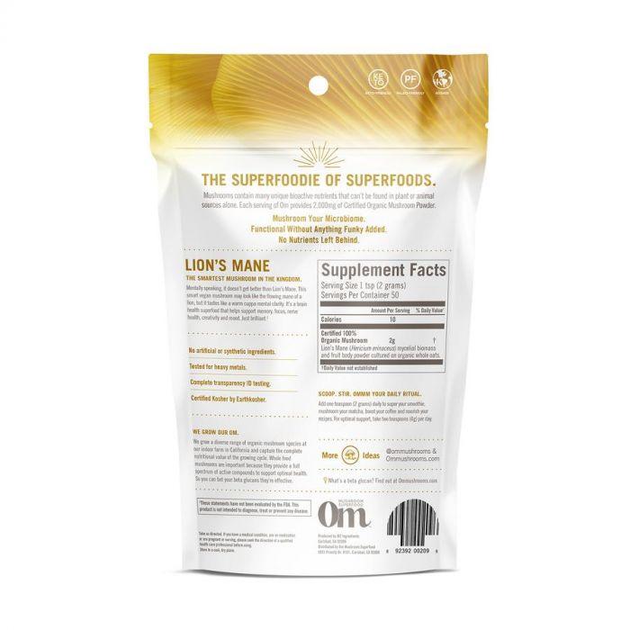 OM ORGANIC MUSHROOM NUTRITION: Lions Mane Mushroom Supplement Powder, 100 gm - Cookitmenu