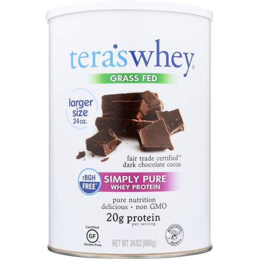 TERA'S WHEY: rBGH Free Fair Trade Certified Dark Chocolate Cocoa Whey Protein, 24 oz - Cookitmenu